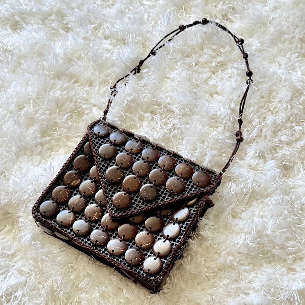Handcrafted Brown Beaded Crossbody Bag made in India viral oceanus annies - Picture 5 of 9